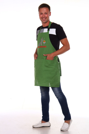 Фартук кухонный с вышивкой, лен (Гриль Мастер, зеленый)