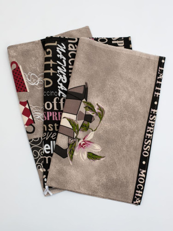 Комплект вафельных полотенец 48*60 см, 3 штуки (Мокко, черный)