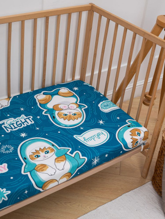 Простыня 100*150 см в детскую кроватку, бязь "Комфорт" (Кот Акула)