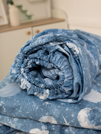 Простыня на резинке 080*160 см, перкаль, детская расцветка (Космос)