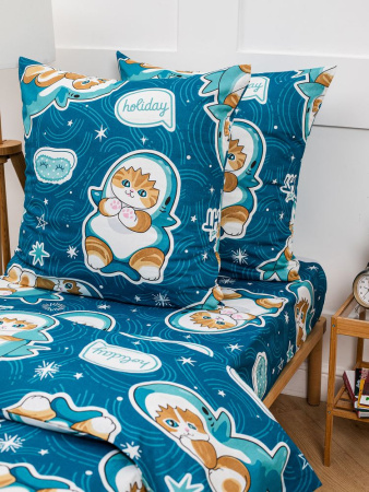 Простыня на резинке 090*190 см, бязь "Комфорт", детская расцветка (Кот Акула)