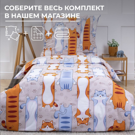 Простыня 1,5-спальная, бязь "Комфорт", детская расцветка (Кот батон)