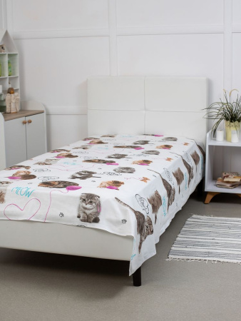 Комплект постельного белья 1,5-спальный, перкаль, детская расцветка (Пушистики)
