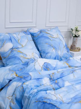 Комплект постельного белья 1,5-спальный, перкаль (Мраморный узор, синий)
