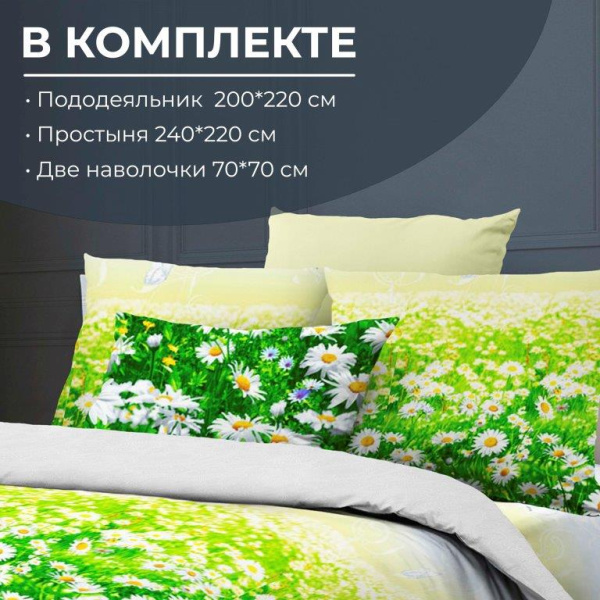 Комплект постельного белья Евростандарт, бязь  ГОСТ (Ромашковое поле)