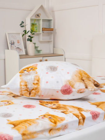 Простыня 1,5-спальная, перкаль, детская расцветка (Рыжие котята)