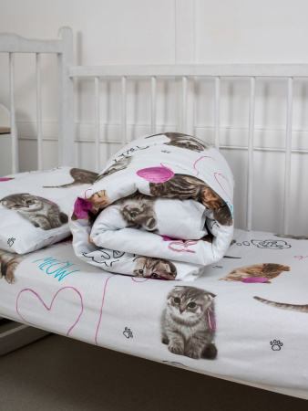 Комплект постельного белья в детскую кроватку, перкаль (Пушистики)