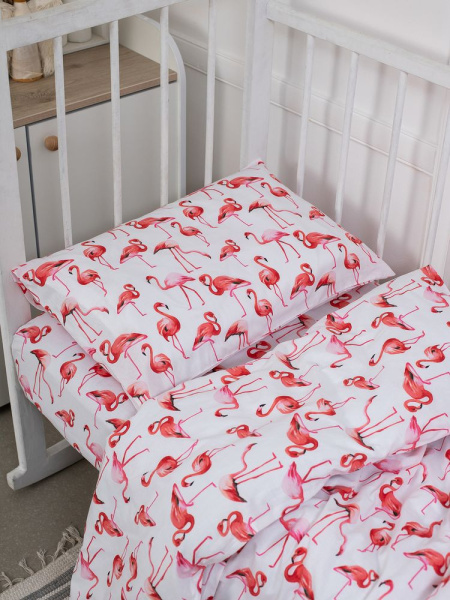 Комплект постельного белья в детскую кроватку, перкаль (Фламинго)
