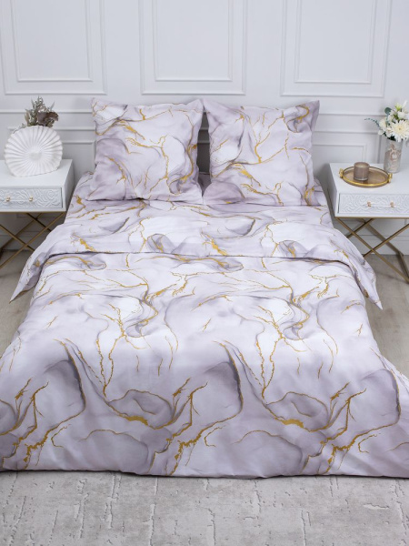 Простыня на резинке 120*200 см, перкаль, борт 25 см (Мраморный узор, сиреневый)