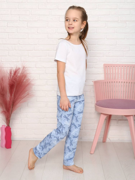 Брюки пижамные детские, модель 325, трикотаж (Стрекоза, голубой)