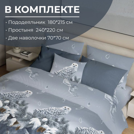 Комплект постельного белья 2-спальный с Евро простыней, перкаль (Совушка)