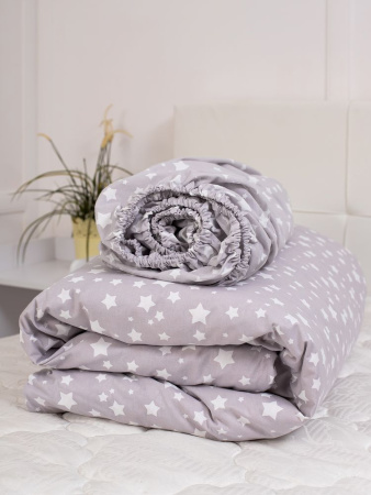 Простыня на резинке 080*160 см, перкаль, детская расцветка (Звёзды)