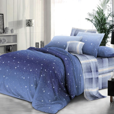 Простыня на резинке 090*200 см, поплин, борт 25 см (Ночное небо (компаньон))