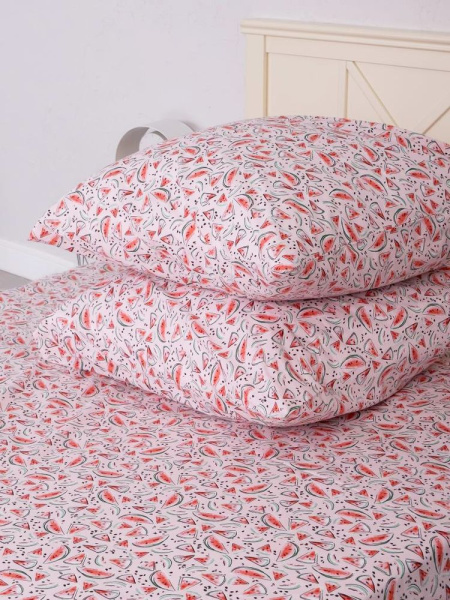 Пододеяльник 1,5-спальный, перкаль, детская расцветка (Арбузики, розовый)
