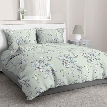 Простыня на резинке 140*200 см, перкаль, борт 25 см (Астерия, мятный)