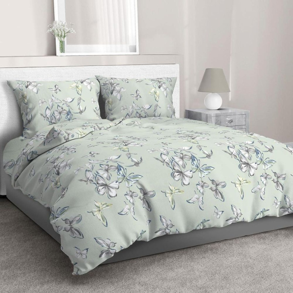 Простыня на резинке 120*200 см, перкаль, борт 25 см (Астерия, мятный)