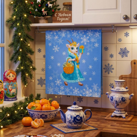 Полотенце 50*60 см вафельное (Коза-королева, голубой)