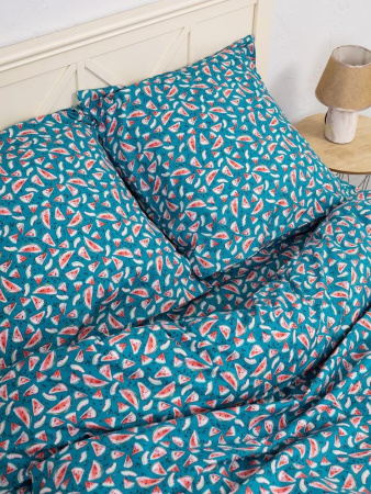 Наволочка 60*60 см, перкаль, детская расцветка (Арбузики, бирюзовый)