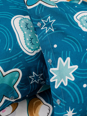 Наволочка 50*70 см, бязь "Комфорт", на пуговицах, детская расцветка (Кот Акула)